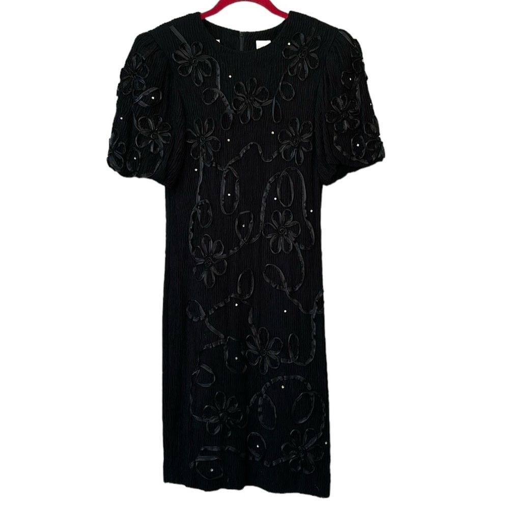 Vintage 80’s Leslie Fay Petite Black Cocktail Party Dress Size 12